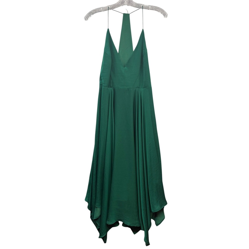 Kimchi Blue Emerald‎ Green Flowy Handkerchief Halter Maxi Dress Boho Evening 4